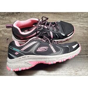 Skechers Trail Sneakers Womens 7 Memory Foam Black & Hot Pink Lace Up EUC